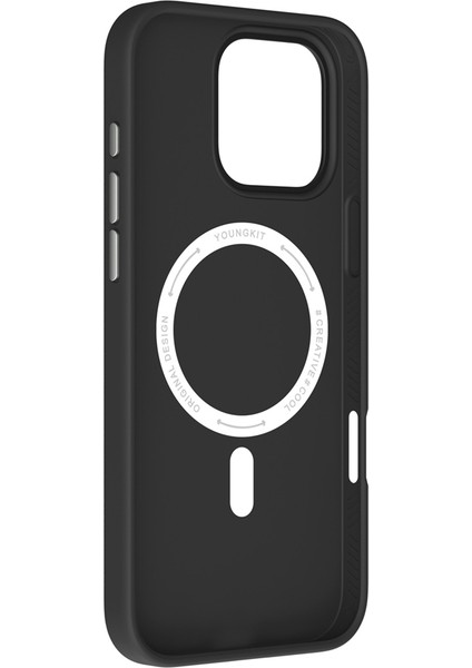 iPhone 15 Pro Max Kılıf Magsafe Özellikli Basit Mat Deri Desenli Tech Fashion Serisi Siyah