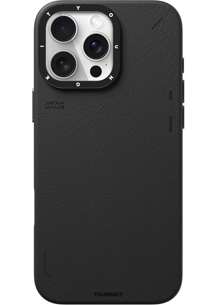 iPhone 15 Pro Max Kılıf Magsafe Özellikli Basit Mat Deri Desenli Tech Fashion Serisi Siyah