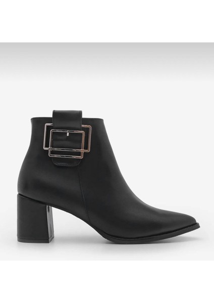 Potinonline K1754 Kadın Sivri Burun Tokalı Kalın Topuk Kısa Bot fiyatları