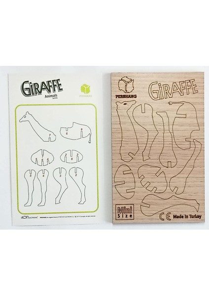Zürafa 8 Parça Mini Ahşap Puzzle Giraffe Pazıl