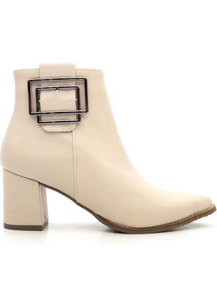 Potinonline K1754 Kadın Sivri Burun Tokalı Kalın Topuk Kısa Bot