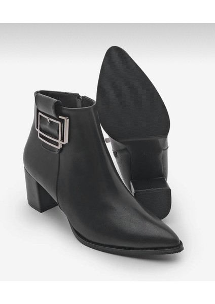 Potinonline K1754 Kadın Sivri Burun Tokalı Kalın Topuk Kısa Bot fırsatları