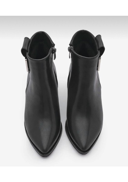 Potinonline K1754 Kadın Sivri Burun Tokalı Kalın Topuk Kısa Bot indirimleri