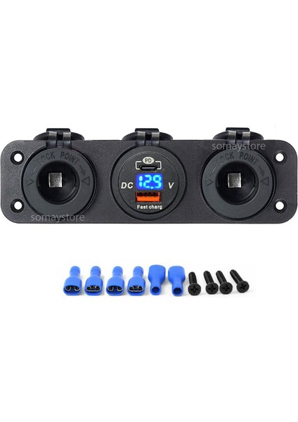 Marin Şarj + Voltmetreli Usb Type-C + Şarj Soketi Plastik Çerçeve 12-24v