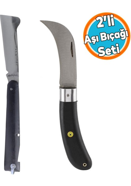 Aşı Bıçağı Bıçak Çakı Profesyonel Çelik Eğri Uçlu Bağ Ağaç Budama Plastik Saplı Aşı Çakısı 2'li Set