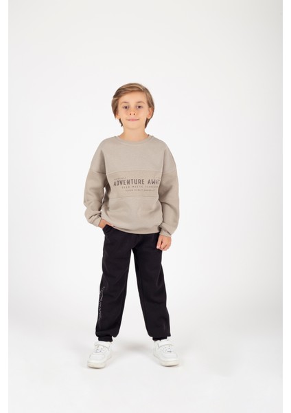 Erkek Çocuk 6-7-8-9 Yaş Pamuklu Şardonlu 3 Ip Sweatshirt Jogger Eşofman Takımı Baskılı FV-16036
