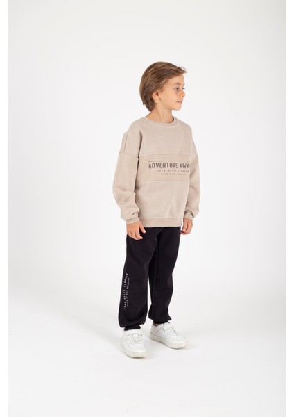 Erkek Çocuk 6-7-8-9 Yaş Pamuklu Şardonlu 3 Ip Sweatshirt Jogger Eşofman Takımı Baskılı FV-16036