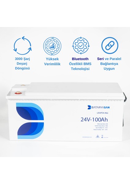 24V 100AH Lifepo4 Akü Bluetooth Özellikli (Lityum Akü) fiyatları