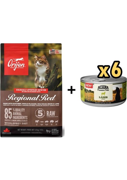 Regional Red Tahılsız Kedi Maması 1,8 kg + 6 Adet Acana Premium Kuzulu Ezme Kedi Konservesi 85 gr