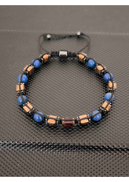 6 mm Lapis Lazuli-Küp Hematit ve Damla Kehribar Doğaltaş Bileklik