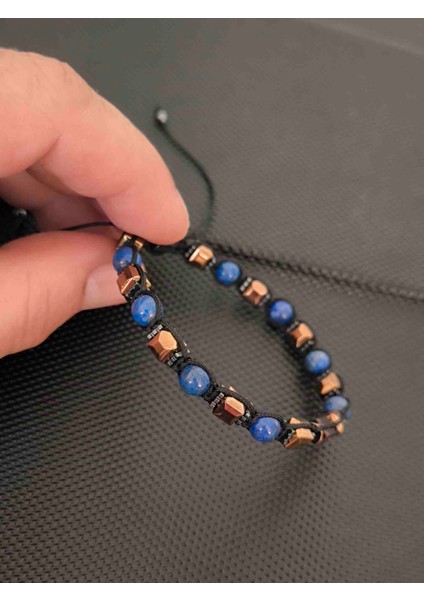 6 mm Lapis Lazuli-Küp Hematit ve Damla Kehribar Doğaltaş Bileklik