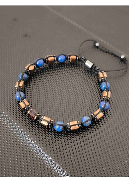 6 mm Lapis Lazuli-Küp Hematit ve Damla Kehribar Doğaltaş Bileklik