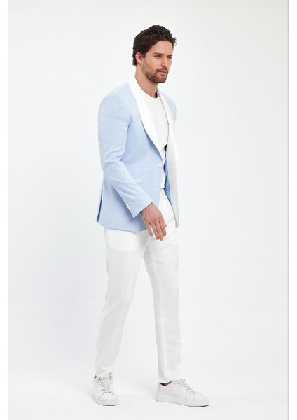 Slimfit Erkek Spor Ceket Şal Yaka Drop 6 Örme Kumaş