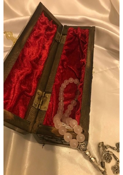 Tespih Pembe Kuvars Doğal Taş Kuars Tesbih Gümüş Imameli Ahşap Kutulu Pembe Quarts modelleri