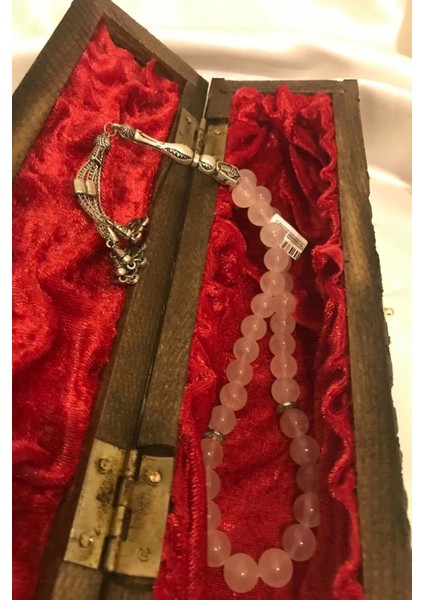 Tespih Pembe Kuvars Doğal Taş Kuars Tesbih Gümüş Imameli Ahşap Kutulu Pembe Quarts fırsatları