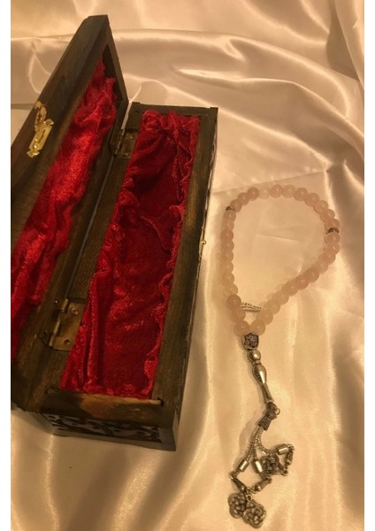 Tespih Pembe Kuvars Doğal Taş Kuars Tesbih Gümüş Imameli Ahşap Kutulu Pembe Quarts indirimleri