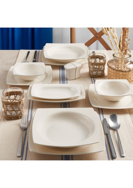 Caroline 54 Parça 12 Kişilik Kare Yemek Takımı Gümüş Yaldız 220