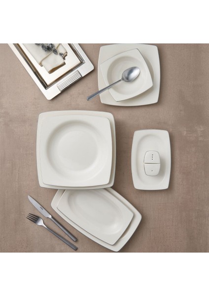 Caroline 54 Parça 12 Kişilik Kare Yemek Takımı Gümüş Yaldız 220 fiyatları