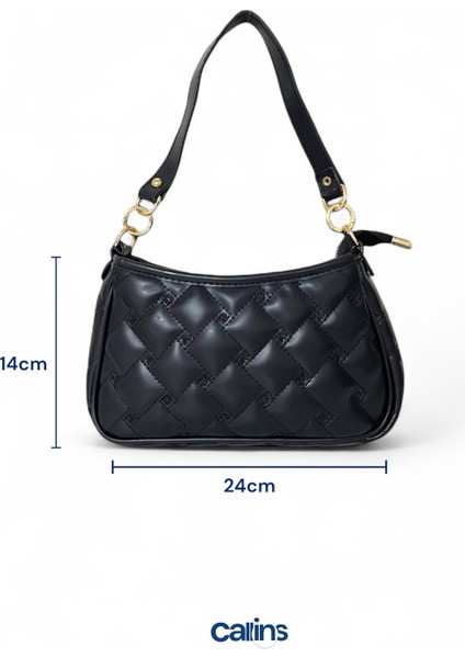 Kadın Orijinal Deri Kapitoneli Fermuarlı Model Baget Omuz Çantası Bagi