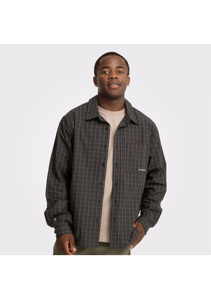 Basic Plaid Woven Erkek Siyah Gömlek