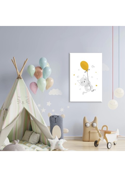 Balonlu Kedi Kanvas Tablo