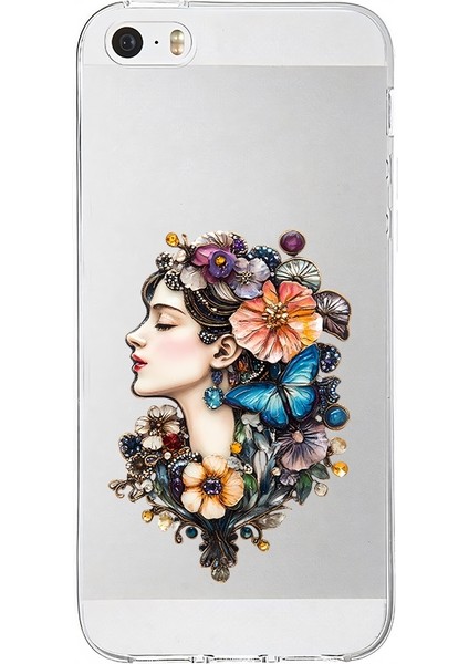 Apple Iphone 5s Uyumlu Çiçekli Kadın Desenli Silikon Kılıf