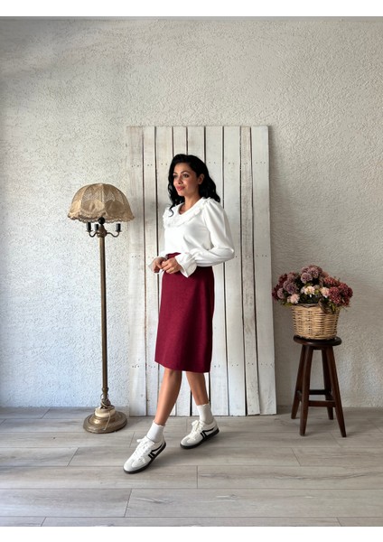 Bordo Kısa Kaşe Etek