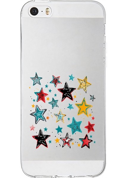 Apple Iphone 5s Uyumlu Renkli Yıldızlar Desenli Silikon Kılıf