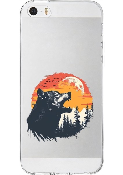 Apple Iphone 5s Uyumlu Agresif Kurt Silüeti Desenli Silikon Kılıf