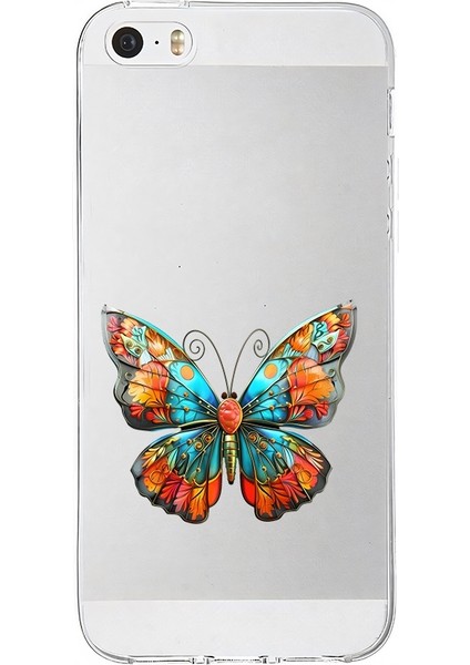 Apple Iphone 5s Uyumlu Turuncu Kelebek Desenli Silikon Kılıf