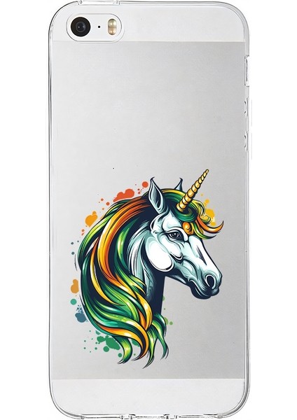 Apple Iphone 5s Uyumlu Gökkuşağı Unicorn Desenli Silikon Kılıf