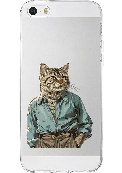 Apple Iphone 5s Uyumlu Gömlekli Kedi Desenli Silikon Kılıf