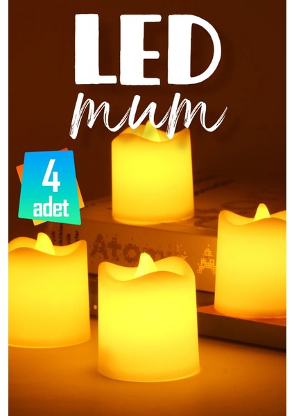 LED Mum Seti Pilli Dumansız Alevli 4 Adet Mat Beyaz Mini Ledli Dekoratif Yapay Mum Dekor Işığı