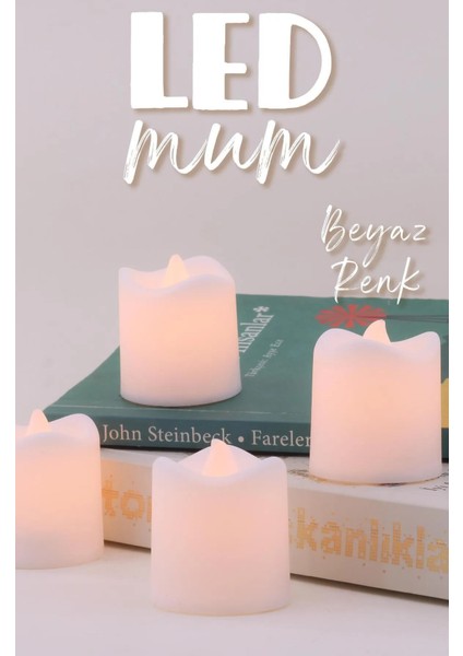 LED Mum Seti Pilli Dumansız Alevli 4 Adet Mat Beyaz Mini Ledli Dekoratif Yapay Mum Dekor Işığı