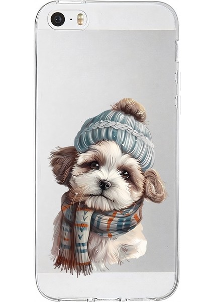 Apple Iphone 5s Uyumlu Şapkalı Sevimli Köpek Desenli Silikon Kılıf