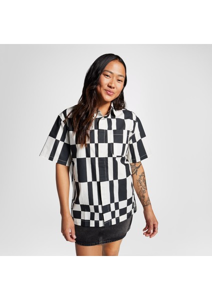 Classic Desenli Kadın Siyah Gömlek