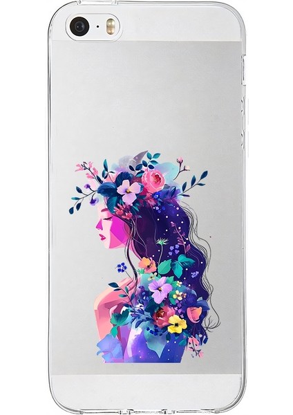 Apple Iphone 5s Uyumlu Çiçekli Kadın Desenli Silikon Kılıf