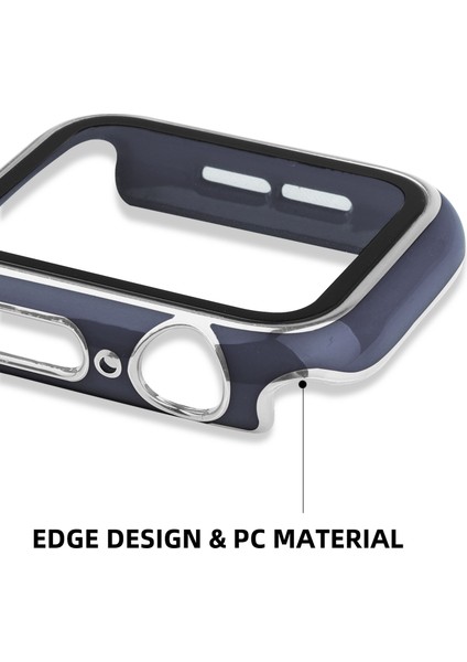 Apple Watch Serisi 8 45MM / 7 45MM Çift Renkli Elektrokaplatma Izleme Kılıfı Yerleşik Temperli Cam Ekran Koruyucu Sabit Pc Genel Koruyucu Kapak - Mavi / Gümüş (Yurt Dışından) fiyatları