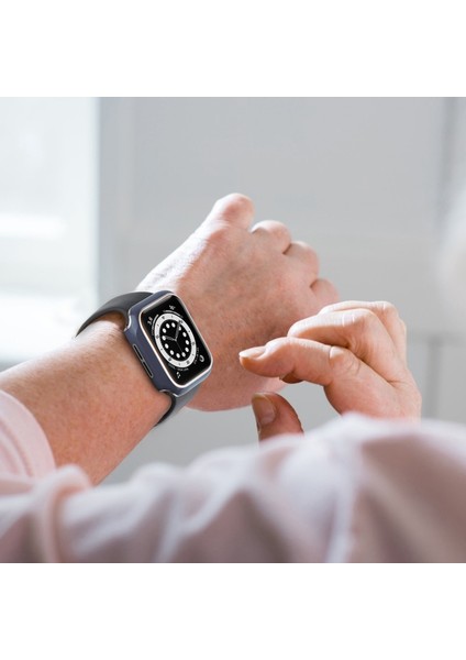 Apple Watch Serisi 8 45MM / 7 45MM Çift Renkli Elektrokaplatma Izleme Kılıfı Yerleşik Temperli Cam Ekran Koruyucu Sabit Pc Genel Koruyucu Kapak - Mavi / Gümüş (Yurt Dışından) indirimleri