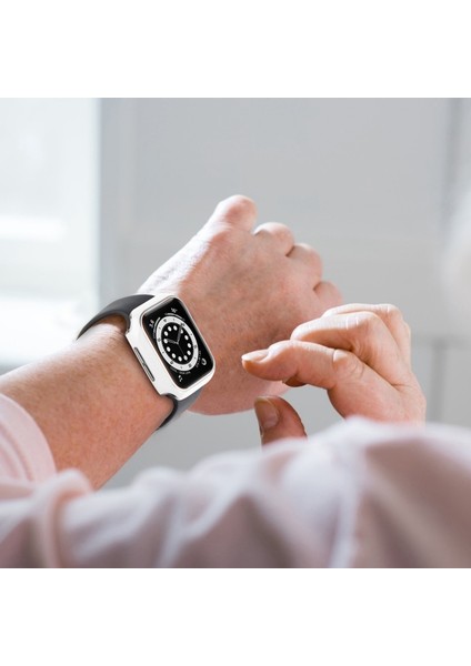 Apple Watch Serisi 8 45MM / 7 45MM Çift Renkli Elektrokaplatma Saat Kılıfı Dahili Temperli Cam Ekran Koruyucu Sabit Pc Genel Koruyucu Kapak - Beyaz / Gümüş (Yurt Dışından) indirimleri