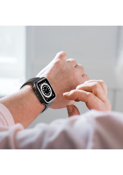 Apple Watch Serisi 8 45MM / 7 45MM Çift Renkli Elektrokaplatma Izleme Kılıfı Yerleşik Temperli Cam Ekran Koruyucu Sabit Pc Genel Koruyucu Kapak - Siyah / Gümüş (Yurt Dışından) indirimleri