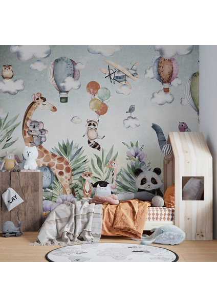 Sevimli Hayvanlar Safari Hayvanlar Çocuk Odası Duvar Kağıdı modelleri