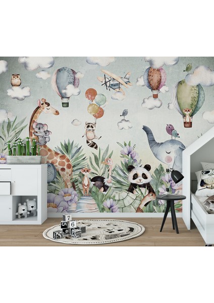 Sevimli Hayvanlar Safari Hayvanlar Çocuk Odası Duvar Kağıdı