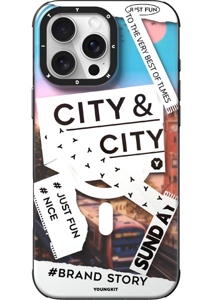 iPhone 15 Pro Max Uyumlu Kılıf Magsafe Şarj Özellikli A-City Serisi Kapak Beyaz