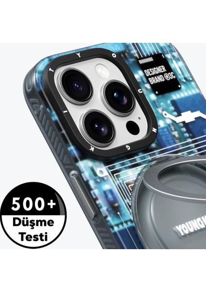 iPhone 14 Pro Max Kılıf Magsafe Şarj Özellikli 360° Standlı Technology Serisi Kapak Mavi fırsatları