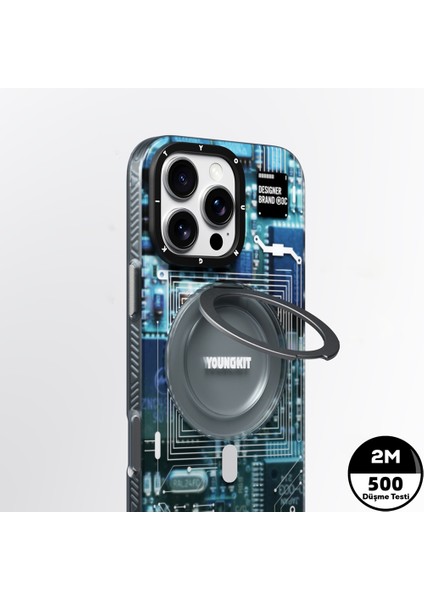 iPhone 14 Pro Uyumlu Kılıf Magsafe Şarj Özellikli 360° Standlı Technology Serisi Kapak Mavi modelleri