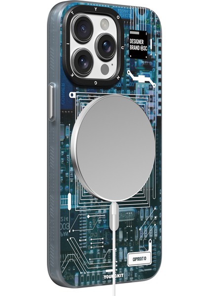 iPhone 14 Pro Uyumlu Kılıf Magsafe Şarj Özellikli 360° Standlı Technology Serisi Kapak Mavi fırsatları