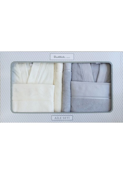 Ditsy Aile Bornoz Seti- Krem Gri