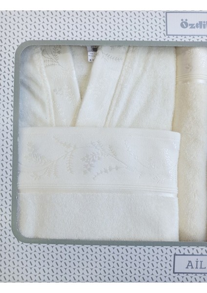 Ditsy Aile Bornoz Seti- Krem Gri modelleri