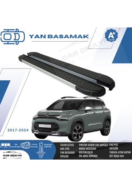 Citroen C3 Aircross Nirvana Alüminyum Yan Basamak Marşpiyel Koruma >2017>2018>2019>2020>2021>2022>2024